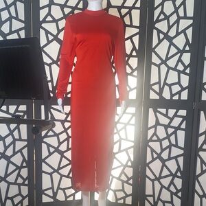SHEIN Vibrant Red Long Sleeve Dress